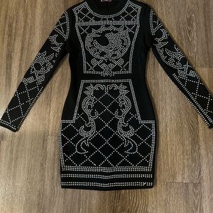 Stud embellished black mini dress